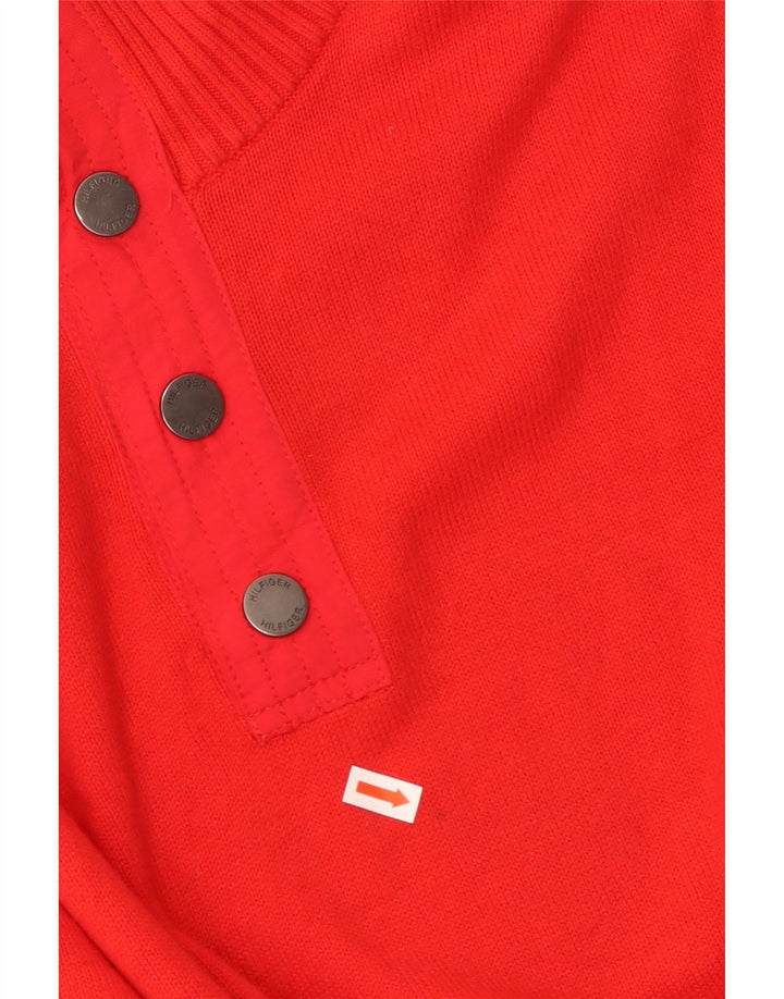 TOMMY HILFIGER Suéter tipo jersey con cuello y botones para hombre, tamaño grande, algodón rojo
