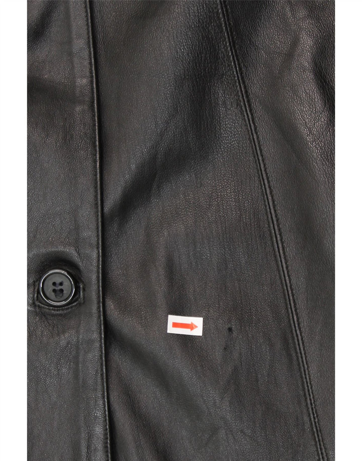 VINTAGE Womens Hooded Leather Coat UK 12 Medium Black Leather Vintage Vintage and Second-Hand Vintage from Messina Hembry 
