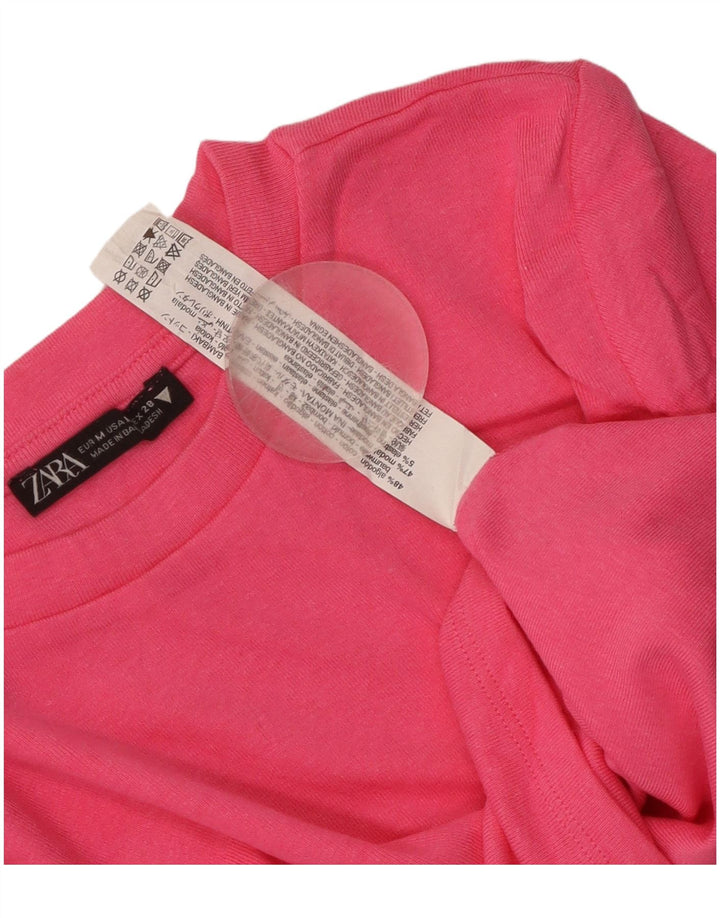 Zara Mujer Crop Top Manga Larga UK 42 Algodón Rosa Medio