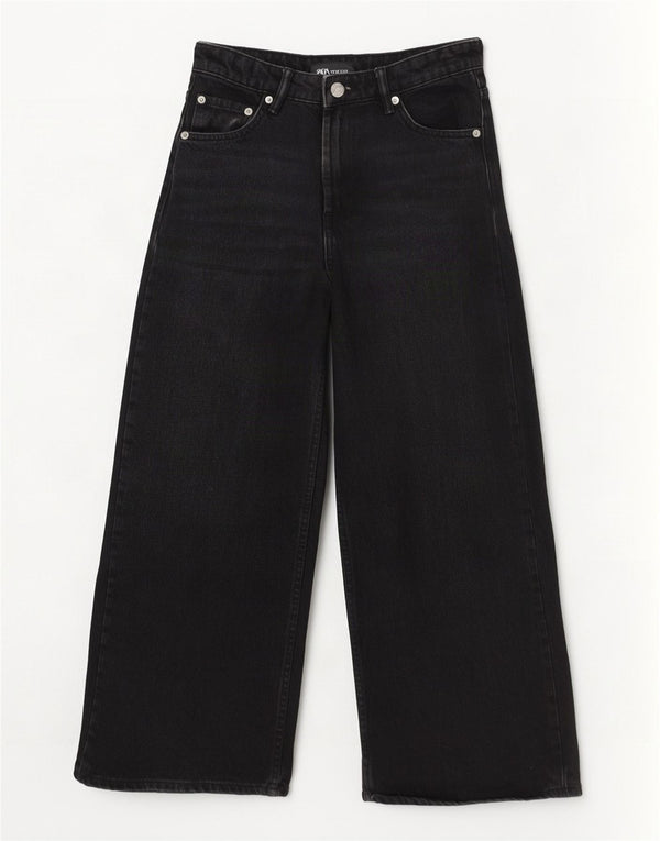 Zara Vaqueros de pierna ancha y talle alto para mujer EU 36 XS W26 L25 Algodón negro