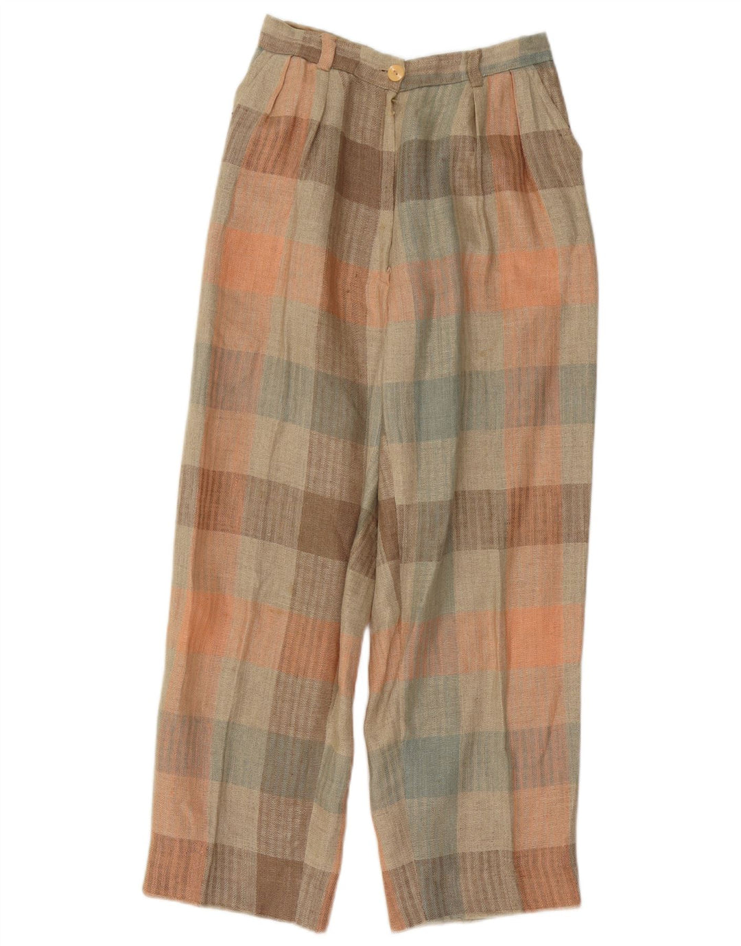 Vintage mujer pegado chino pantalones W26 L26 multicolor Gingham