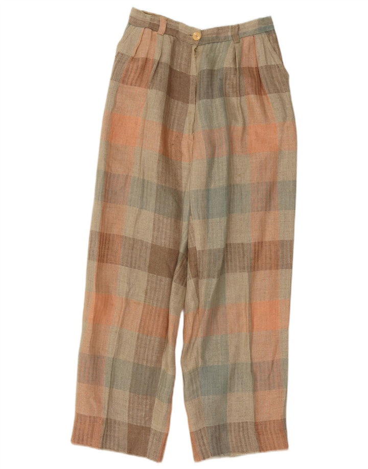 Vintage mujer pegado chino pantalones W26 L26 multicolor Gingham
