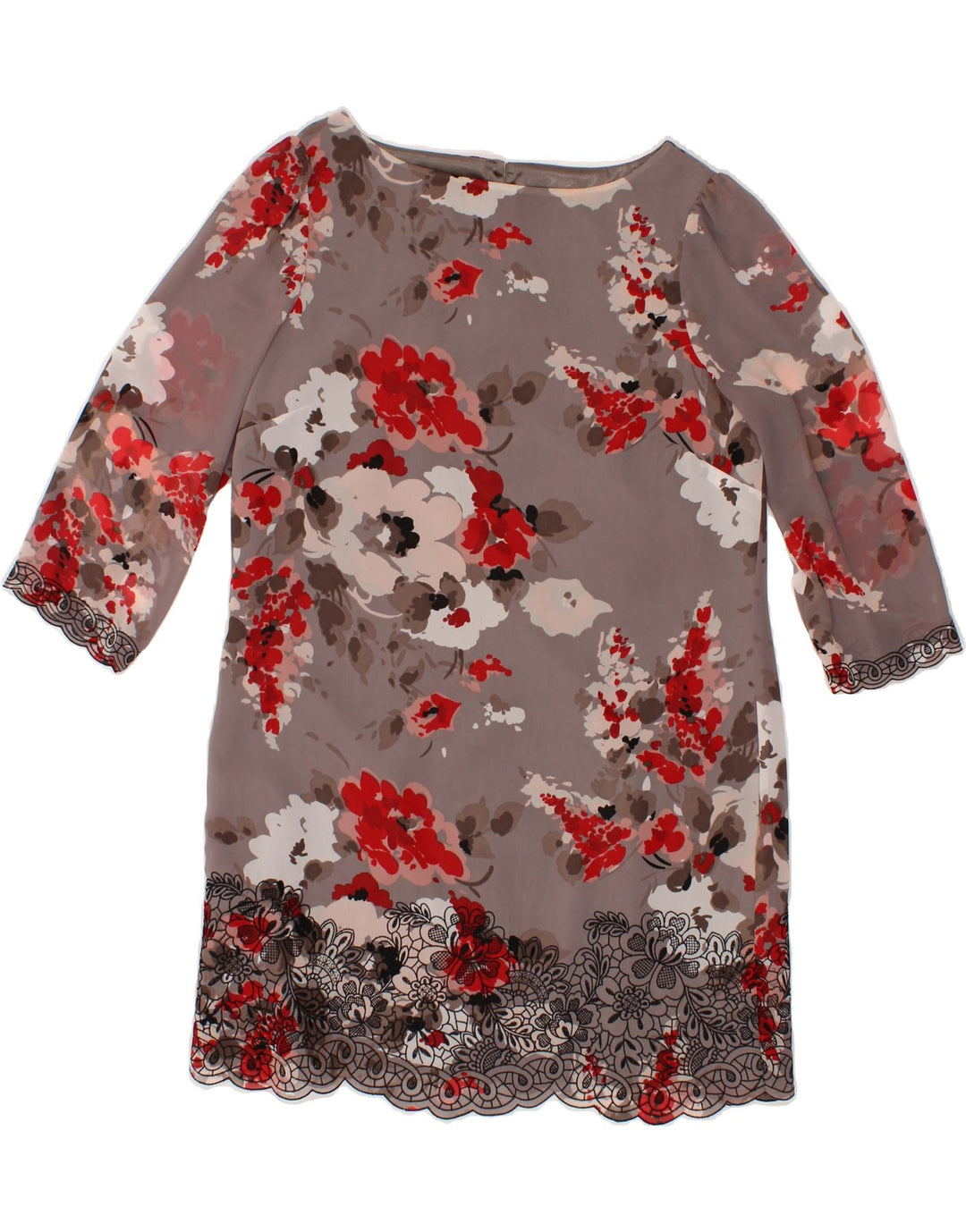 MONSOON Womens 3/4 Sleeve Shift Dress UK 14 Large Grey Floral Polyester Vintage Monsoon and Second-Hand Monsoon from Messina Hembry 
