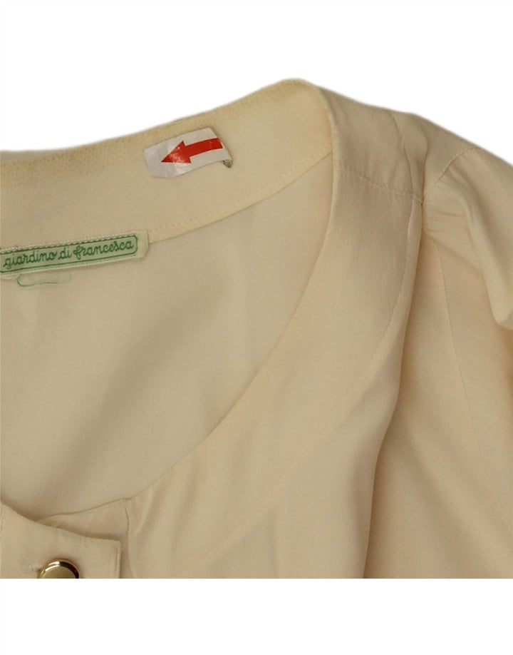 Vintage mujer camisa blusa Reino Unido 14 medio de seda blanca