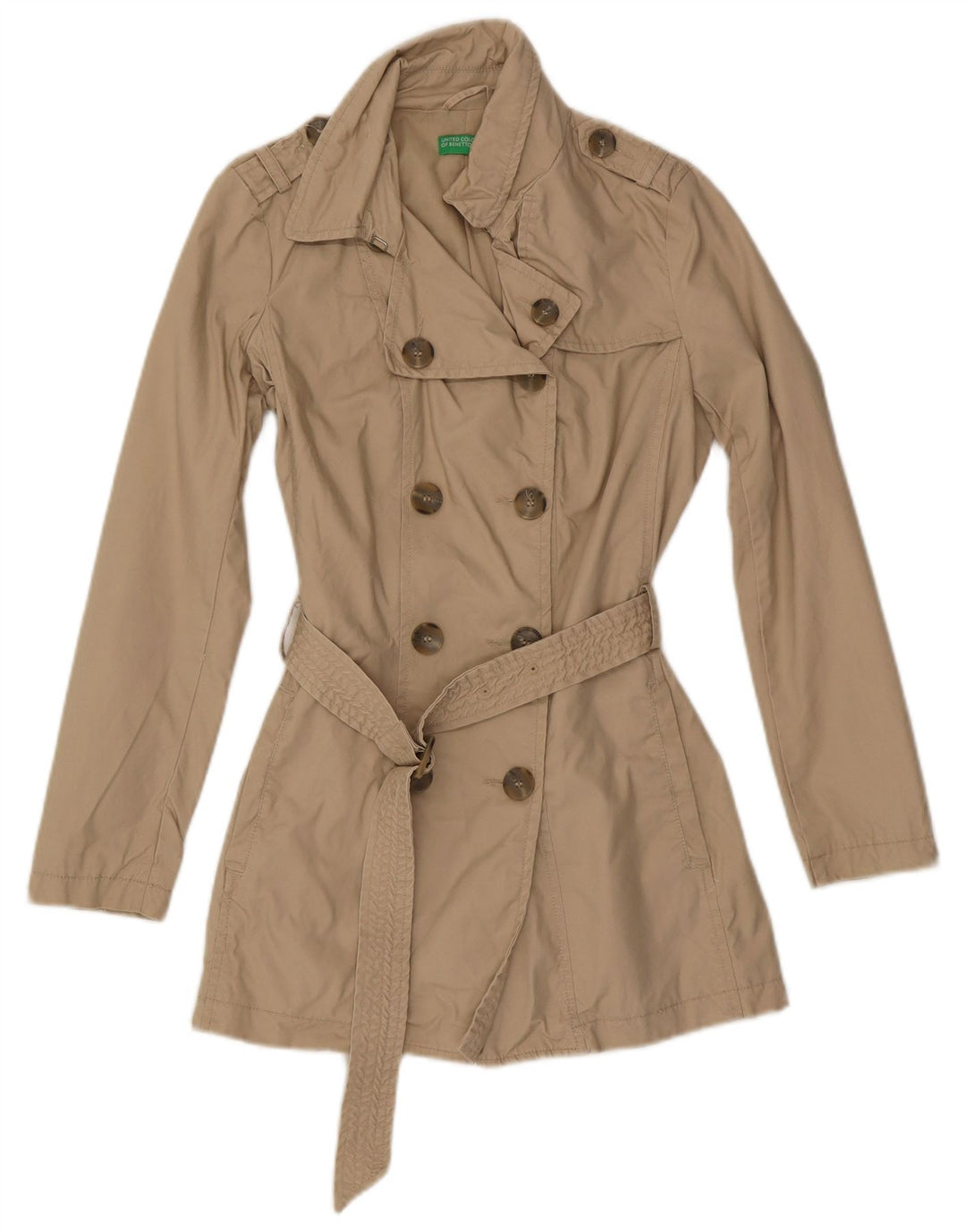 Gabardina Benetton Mujer UK 8 Small Algodón Beige