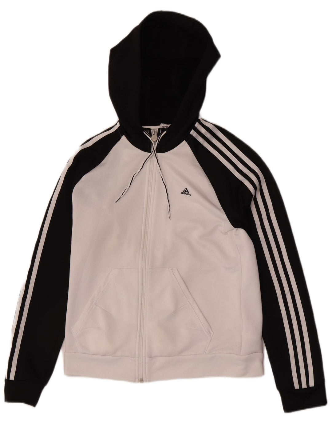 Adidas Sudadera con capucha y cremallera para mujer UK 40 Mediano Blanco Colorblock Poliéster