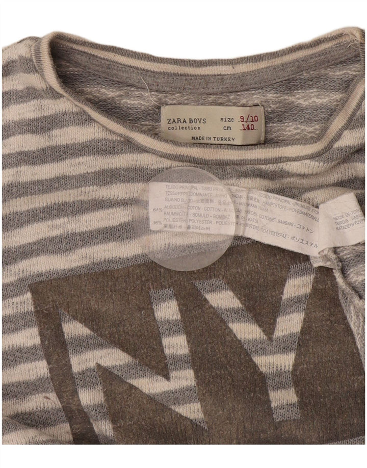 Zara Boys Top Gráfico Manga Larga 9-10 Años Algodón Rayas Gris