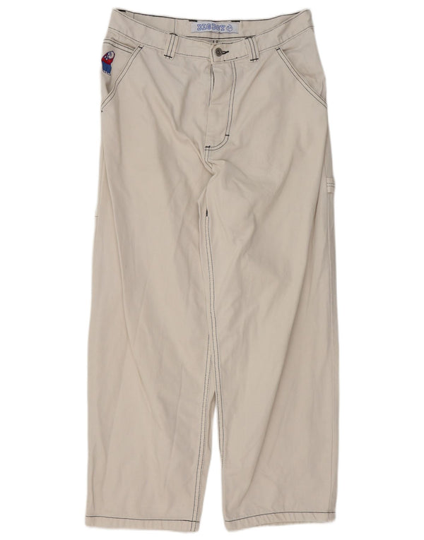 Vintage hombres pantalones cargo rectos pequeños W29 L28 algodón blanco