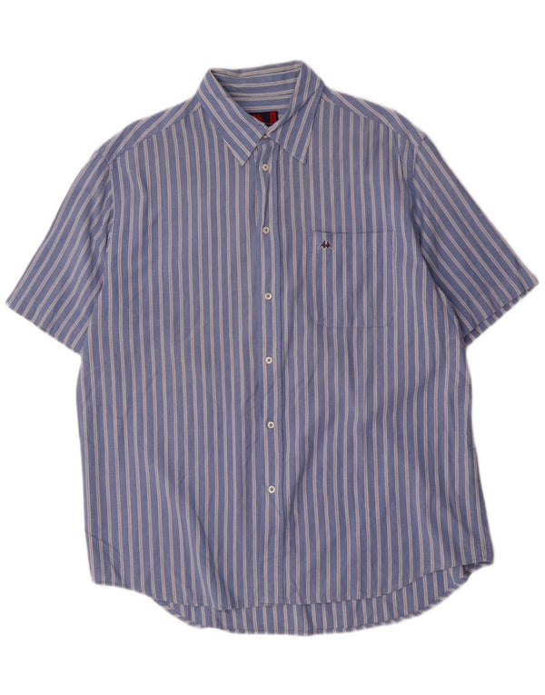 Kappa Hombre Camisa De Manga Corta Grande Azul Rayas De Algodón