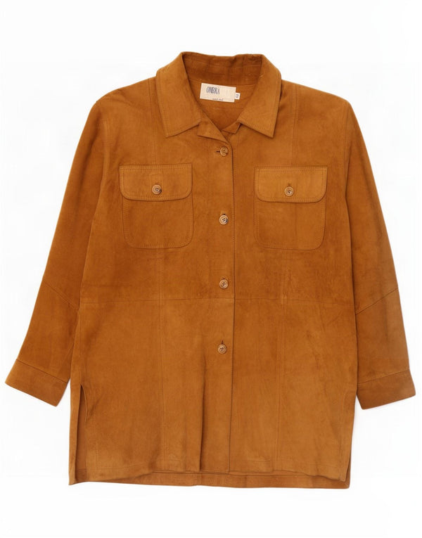 Vintage mujer fin de semana chaqueta de ante IT 42 cuero beige medio