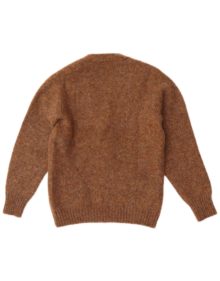Vintage mujer Cardigan suéter Reino Unido 12 lana moteada marrón medio