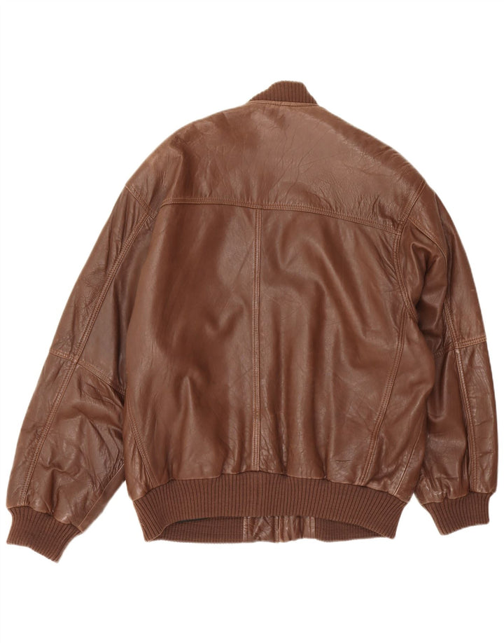 Vintage hombres chaqueta de cuero de ajuste suelto EU 48 cuero marrón medio
