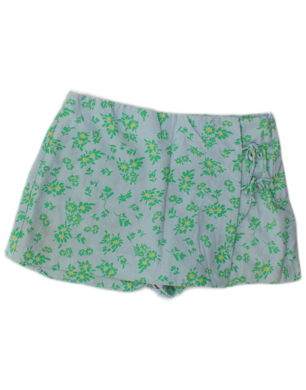 Zara Mujer Hot Pants Large W30 Viscosa Floral Azul