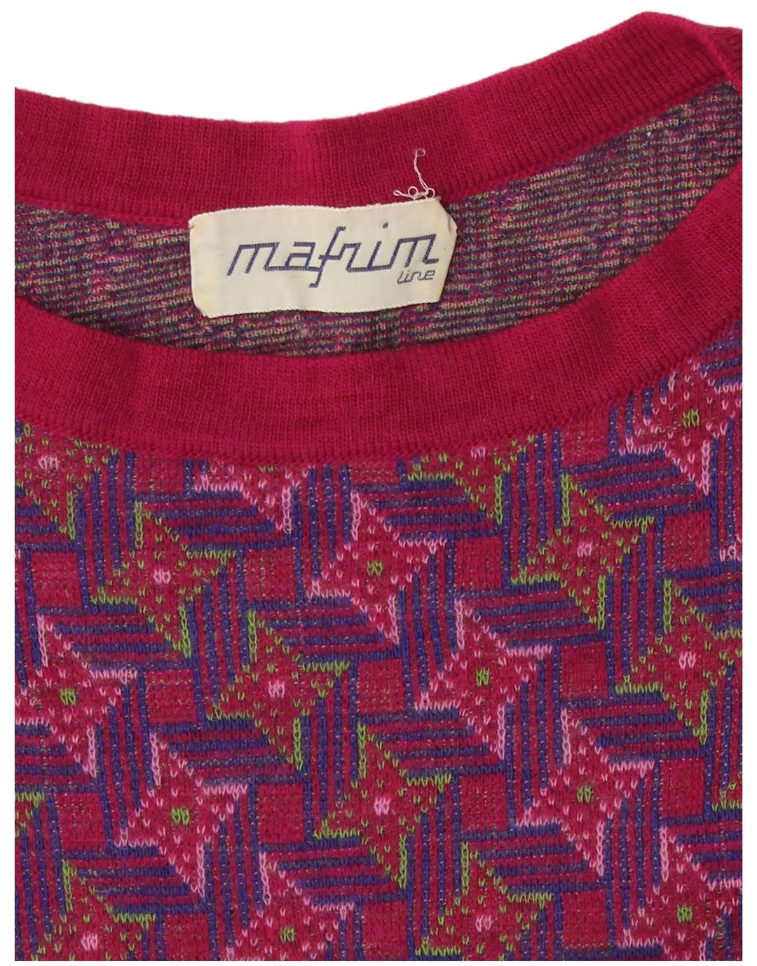 Vintage mujeres patrón abstracto cuello redondo jersey suéter Reino Unido 10 pequeño multic