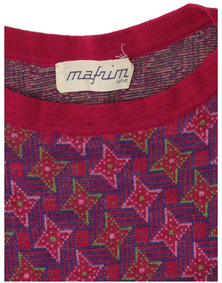 Vintage mujeres patrón abstracto cuello redondo jersey suéter Reino Unido 10 pequeño multic