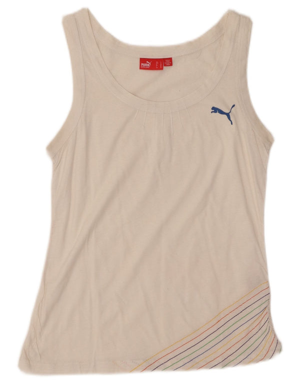 PUMA Camiseta sin mangas para mujer UK 10 Small White Stripe Cotton