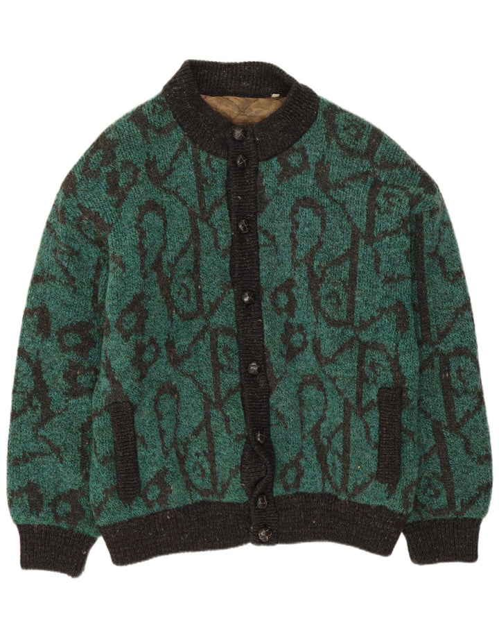 Vintage hombres patrón abstracto punto chaqueta bomber IT 48 acrílico verde medio