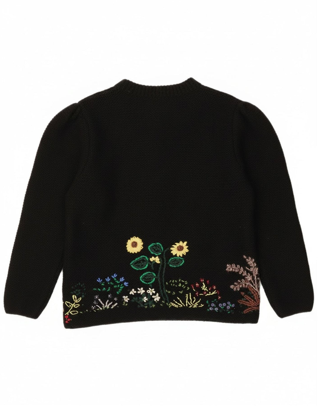 Vintage mujer Cardigan suéter EU 40/42 lana floral negra media