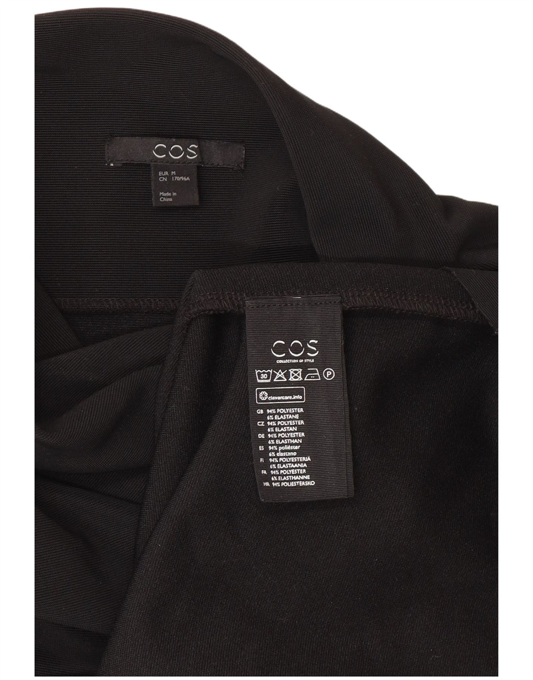 Cos Vestido túnica de manga 3/4 para mujer UK 44 Poliéster negro mediano