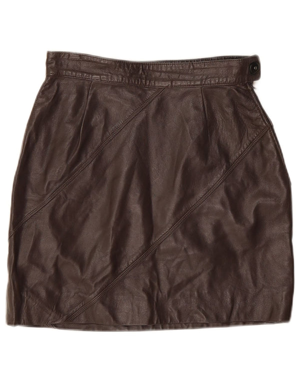 Vintage mujer mini falda de cuero W24 XS marrón