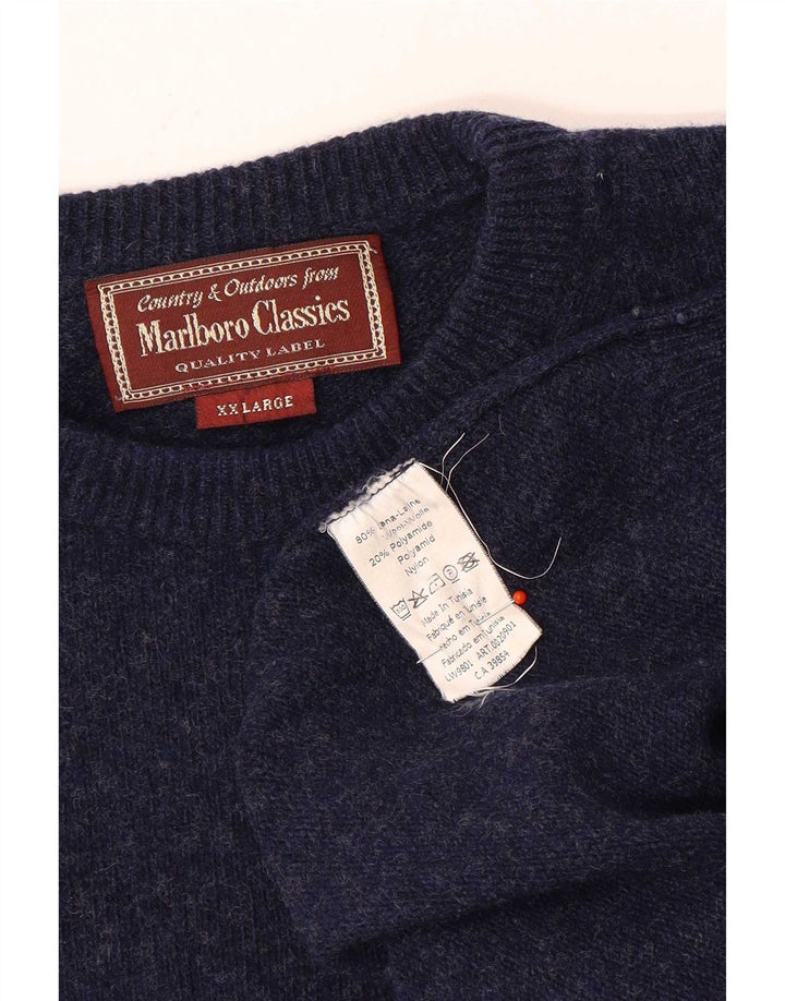 Marlboro Classics - Jersey de cuello redondo para hombre, talla 2XL, lana azul marino