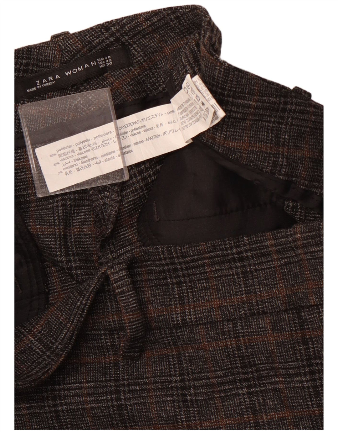 ZARA Mujer Pantalón Cropped Slim EU 40 Medium W30 L23 Gris Pata De Gallo