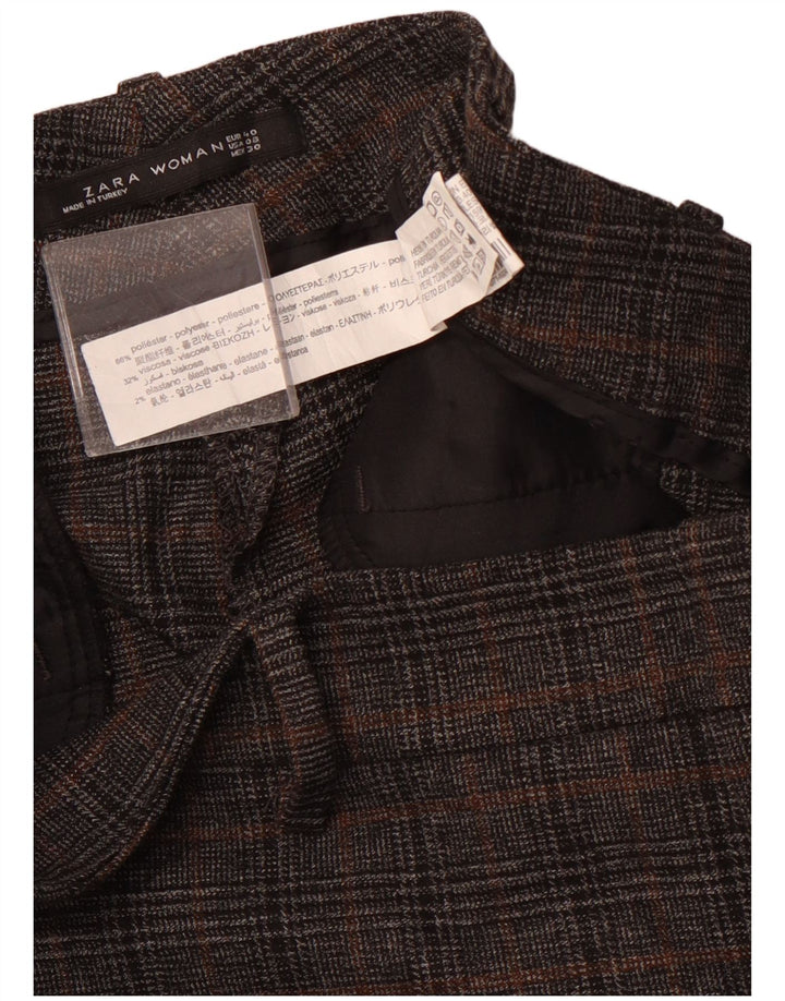 ZARA Mujer Pantalón Cropped Slim EU 40 Medium W30 L23 Gris Pata De Gallo