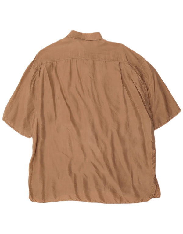 Vintage hombres camisa de manga corta grande seda marrón