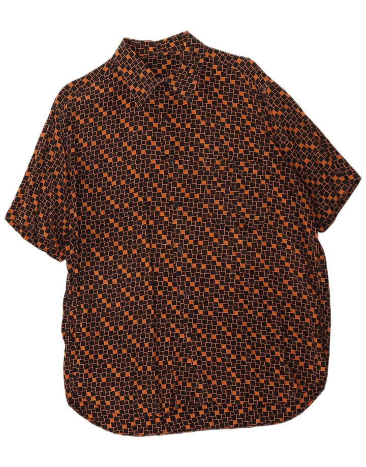 Vintage hombres camisa de manga corta grande marrón geométrico