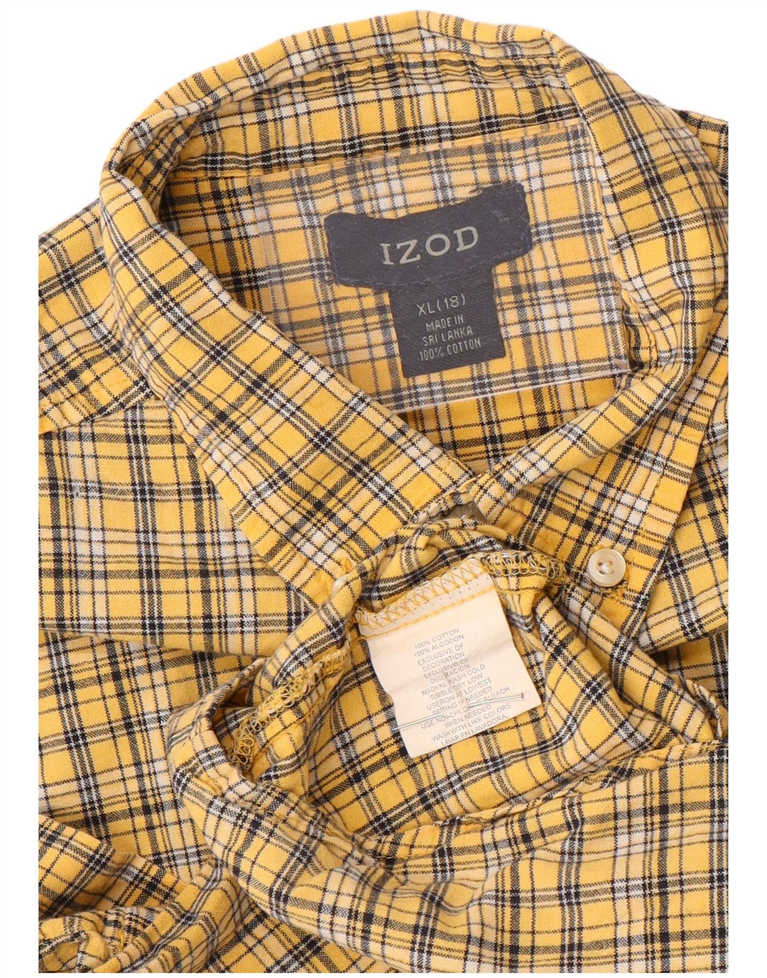 IZOD Camisa Manga Corta Niño 15-16 Años XL Amarillo Cuadros Algodón
