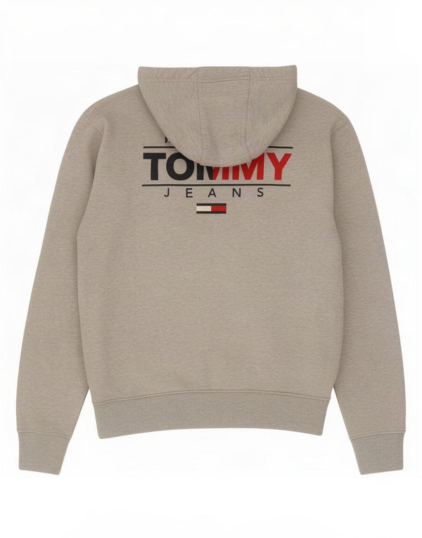 Tommy Hilfiger Suéter con capucha y cremallera gráfica para hombre de algodón moteado en gris medio