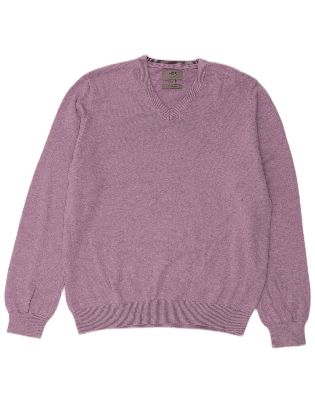 Marks & Spencer Jersey con cuello en V para hombre, talla grande, algodón morado