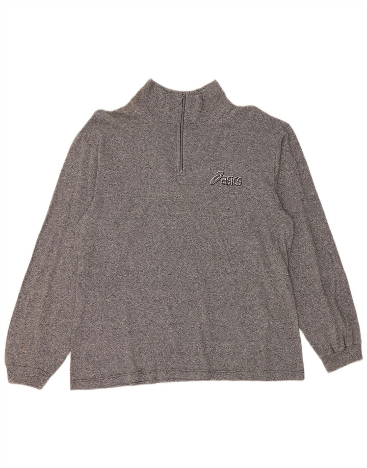 Asics Hombre Zip Neck Jumper Sweater Gris Medio Algodón Moteado