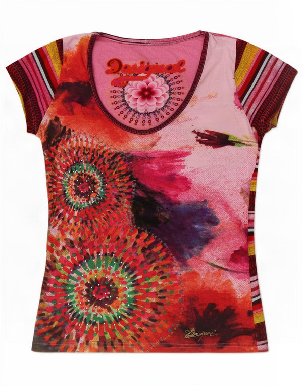 Desigual Mujer Camiseta Gráfica Top UK 40 Grande Multicolor Floral