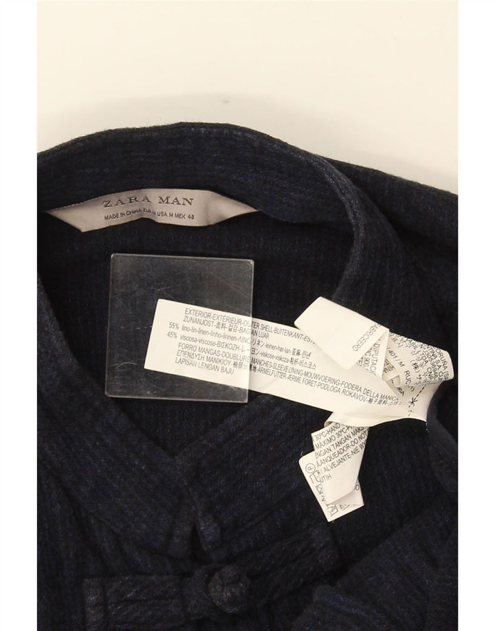 ZARA Hombre Duffle Jacket UK 38 Medium Azul Marino Lino