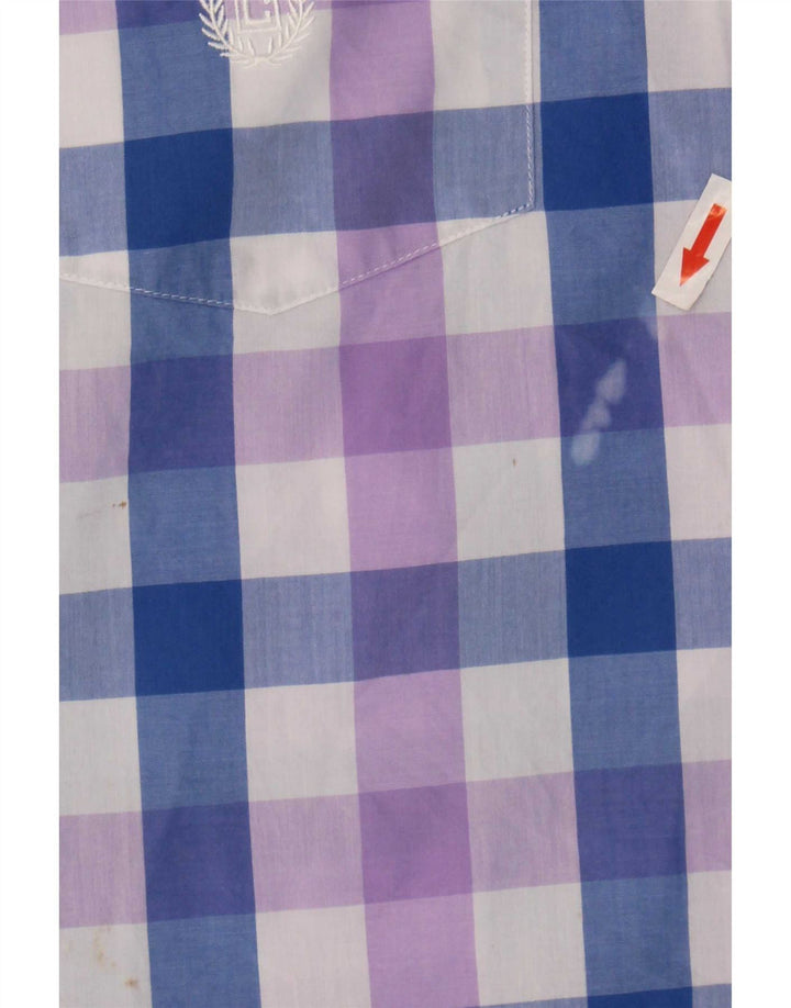 Chaps Camisa de manga corta para hombre de fácil cuidado, 2XL, algodón azul a cuadros