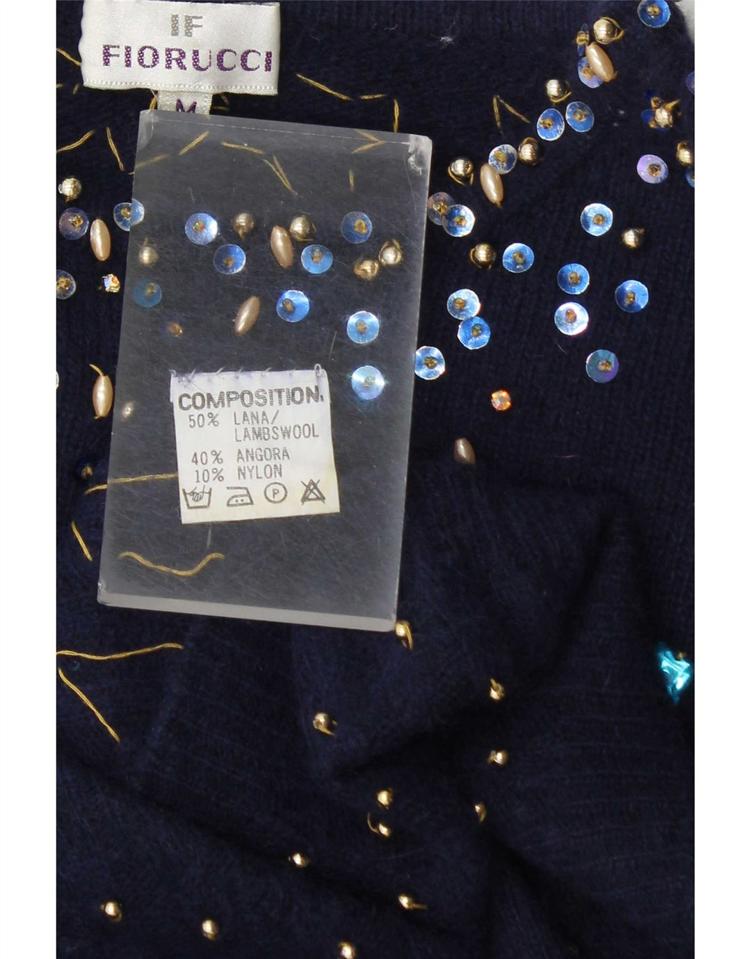Fiorucci Suéter tipo jersey con cuello barco para mujer UK 14 Medio azul marino manchado