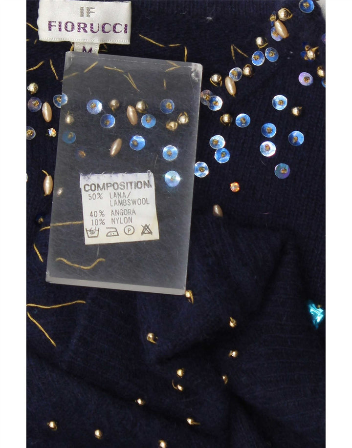 Fiorucci Suéter tipo jersey con cuello barco para mujer UK 14 Medio azul marino manchado