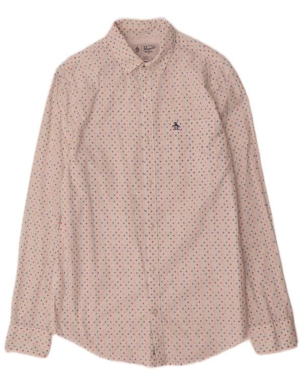 Camisa Penguin Hombre Small Algodón Moteado Blanco