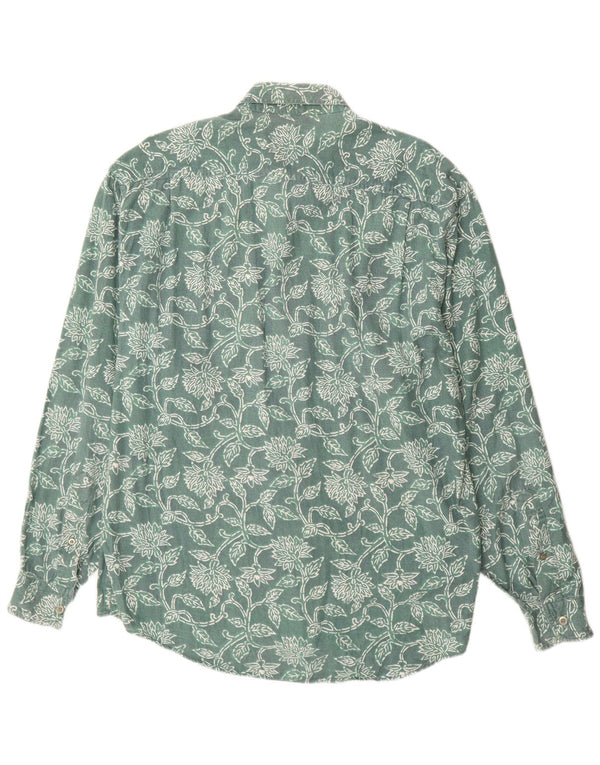 Camisa vintage para hombre viscosa floral verde grande