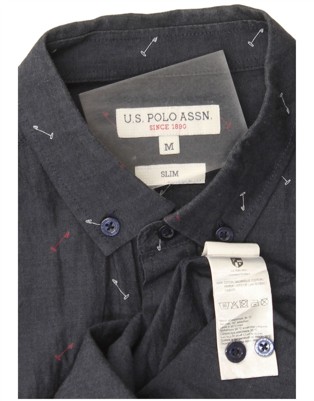 Asociación de Polo de EE. UU. Camisa Slim Con Estampado Abstracto De Algodón Azul Marino Medio Hombre