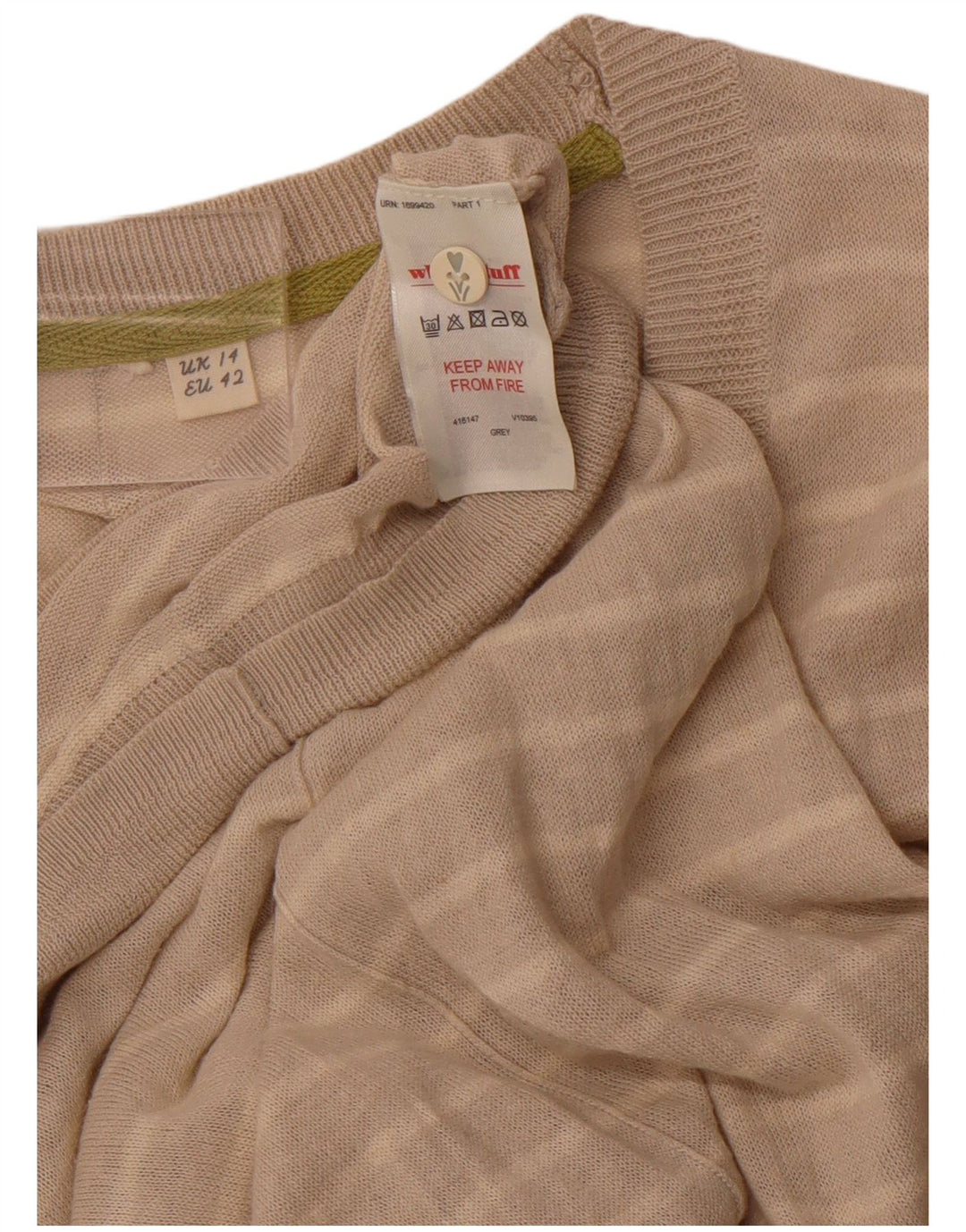 WHITE STUFF Suéter tipo cárdigan para mujer UK 40 Grande Lino a rayas beige