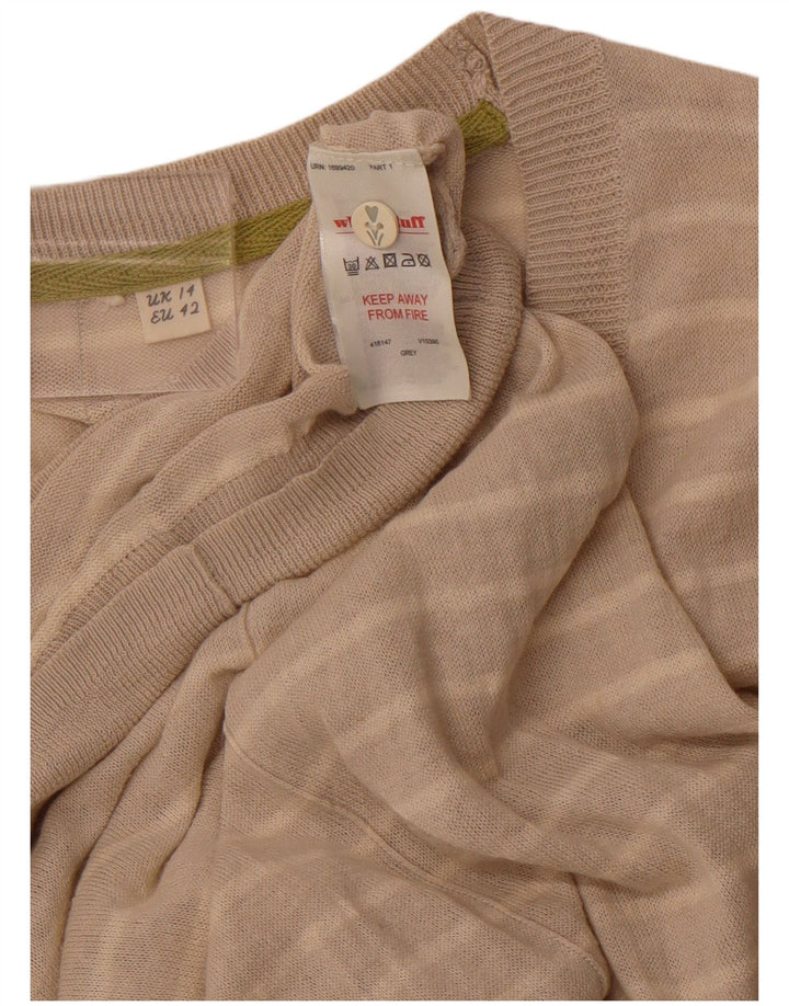 WHITE STUFF Suéter tipo cárdigan para mujer UK 40 Grande Lino a rayas beige