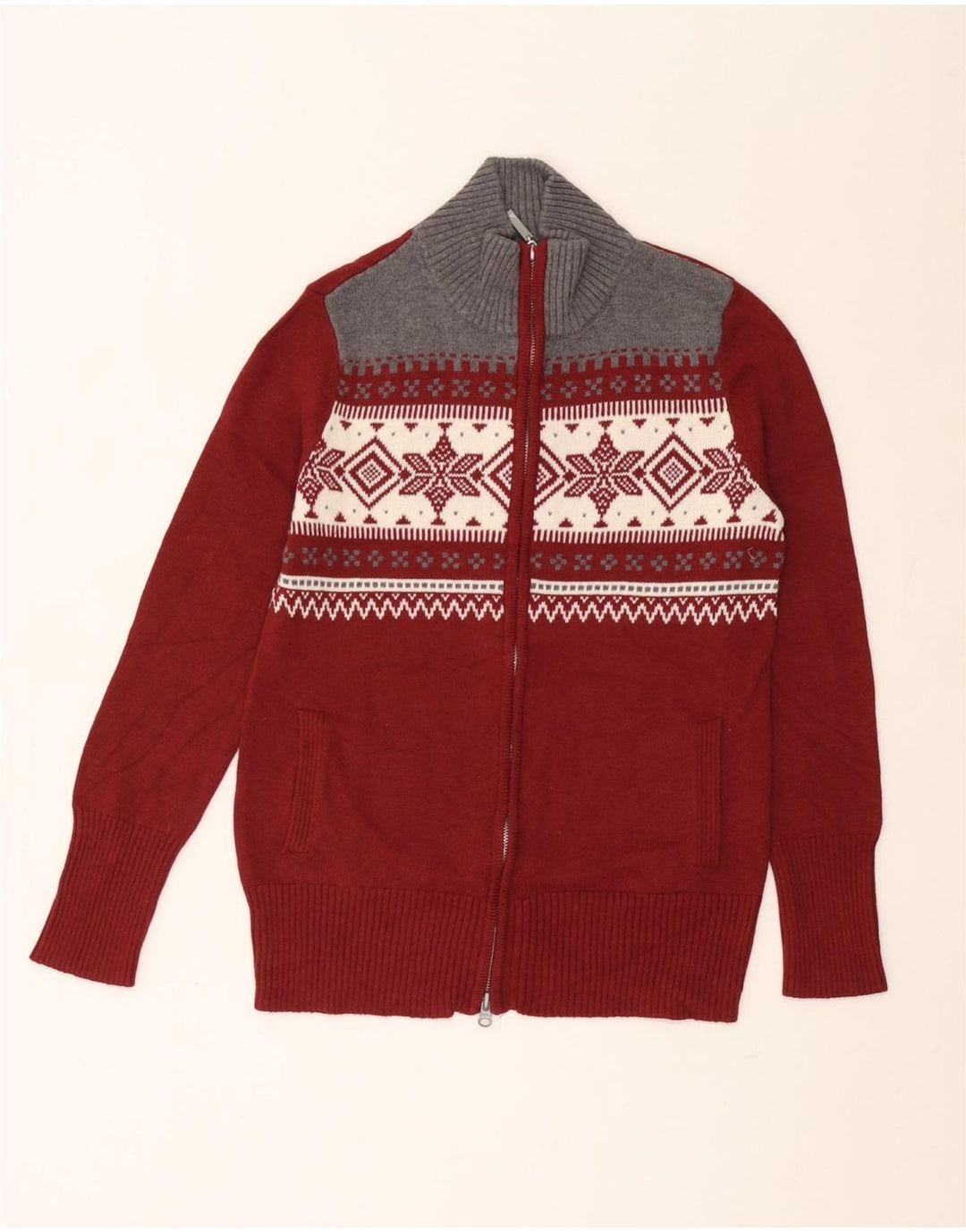 Eddie Bauer Cárdigan para hombre suéter mediano burdeos Fair Isle algodón invierno