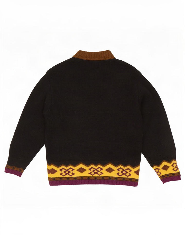 Sisley Jersey con cuello alto para hombre, jersey de lana Fair Isle en color negro mediano