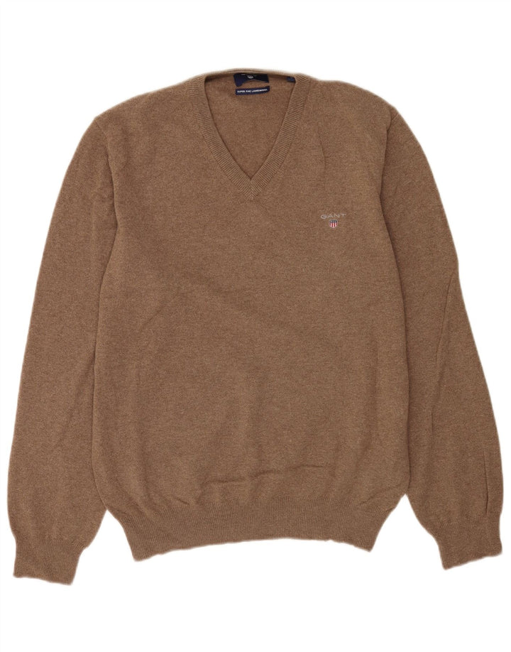 Gant Jersey Con Cuello En V De Lana De Cordero Marrón Medio |
