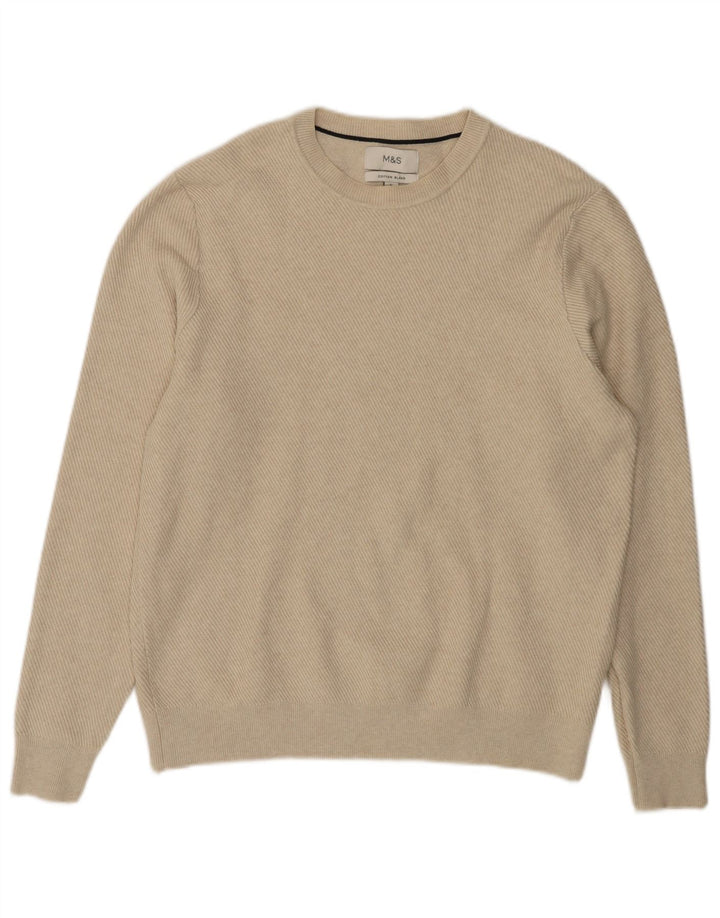 Marks & Spencer - Jersey de cuello redondo para hombre, talla grande, poliéster beige