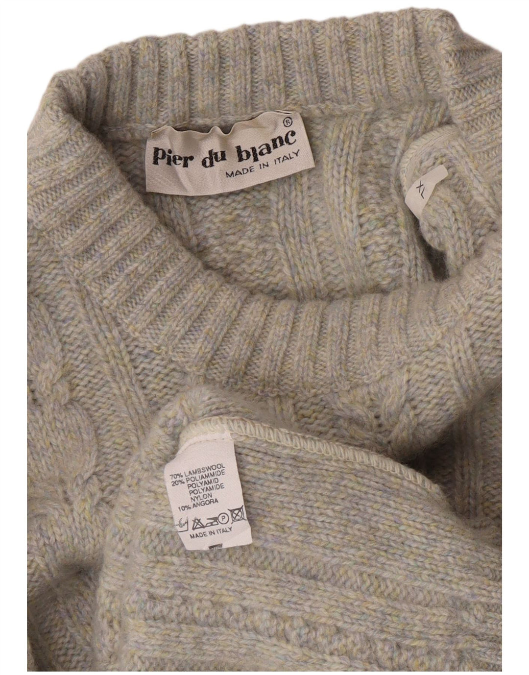 Vintage hombres cuello redondo jersey suéter XL gris moteado lana de cordero