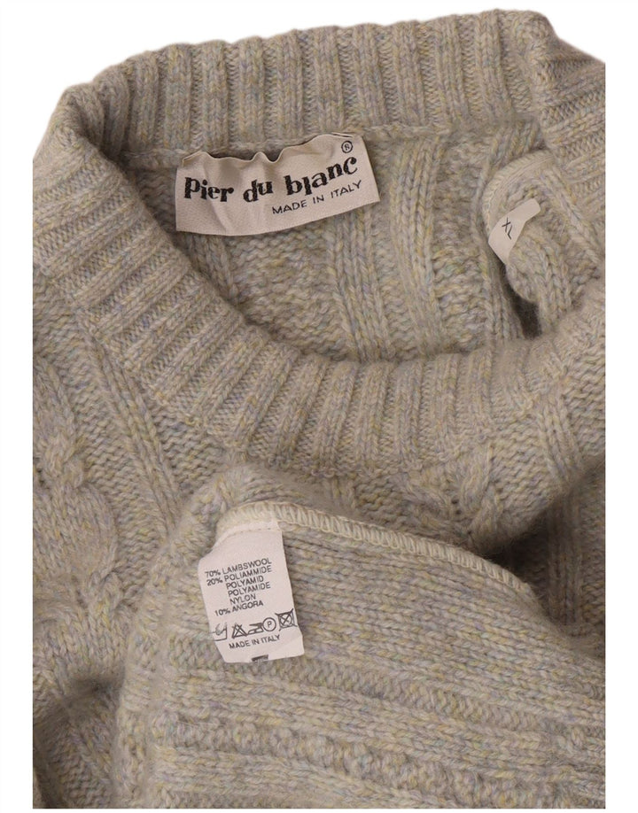 Vintage hombres cuello redondo jersey suéter XL gris moteado lana de cordero