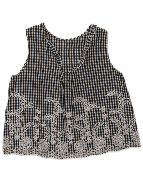 Zara Top corto sin mangas para mujer UK 6 XS Azul marino Gingham